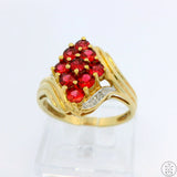 Vintage 10k Yellow Gold Ring with Garnet and Diamond Size 8