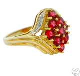 Vintage 10k Yellow Gold Ring with Garnet and Diamond Size 8