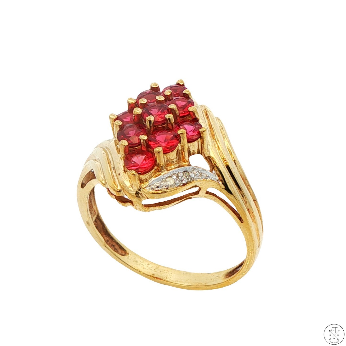 Vintage 10k Yellow Gold Ring with Garnet and Diamond Size 8