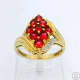 Vintage 10k Yellow Gold Ring with Garnet and Diamond Size 8