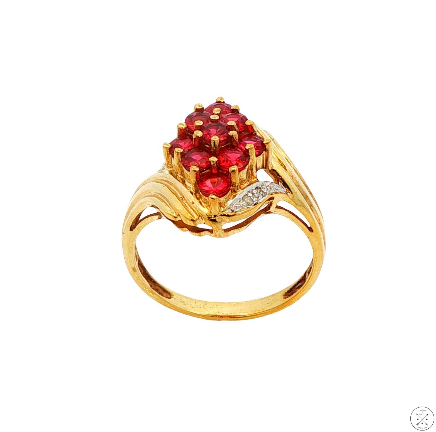 Vintage 10k Yellow Gold Ring with Garnet and Diamond Size 8