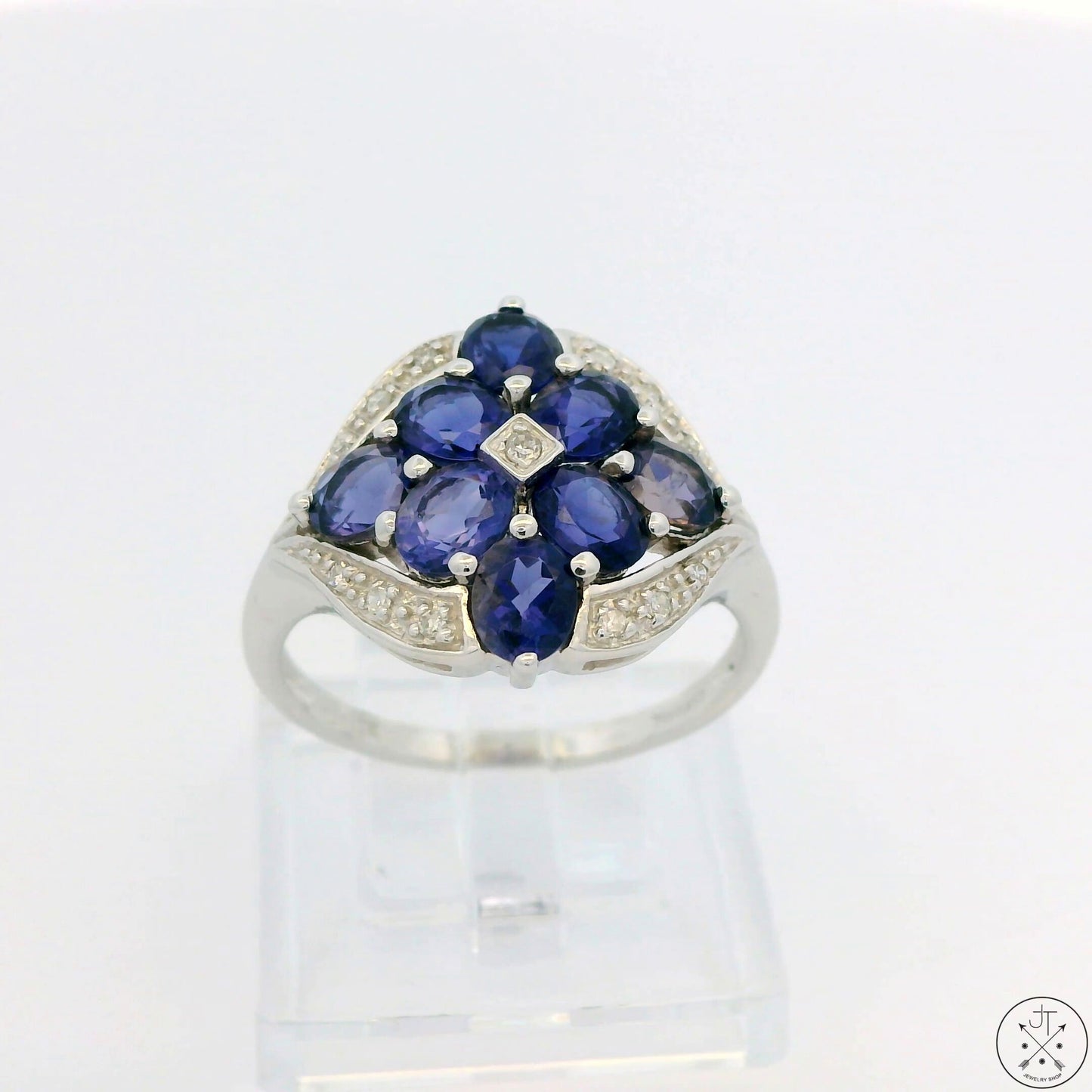 New 10k White Gold Ring with Tanzanite and Diamond Size 7.75