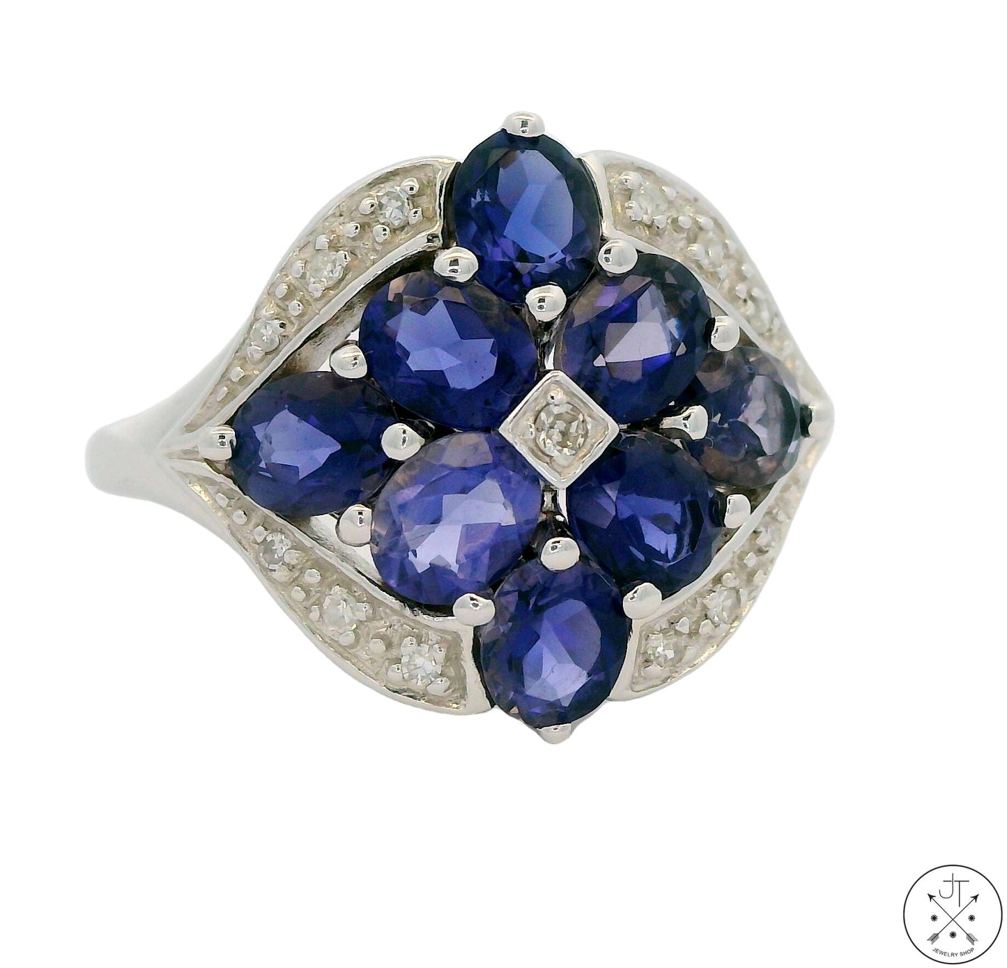 New 10k White Gold Ring with Tanzanite and Diamond Size 7.75