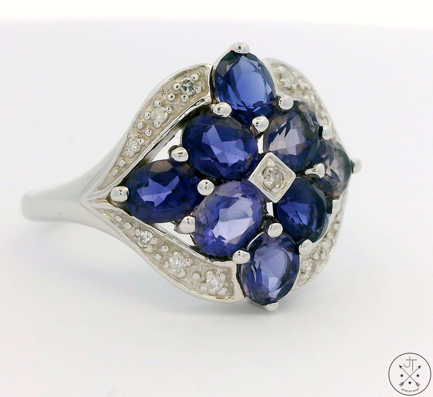 New 10k White Gold Ring with Tanzanite and Diamond Size 7.75