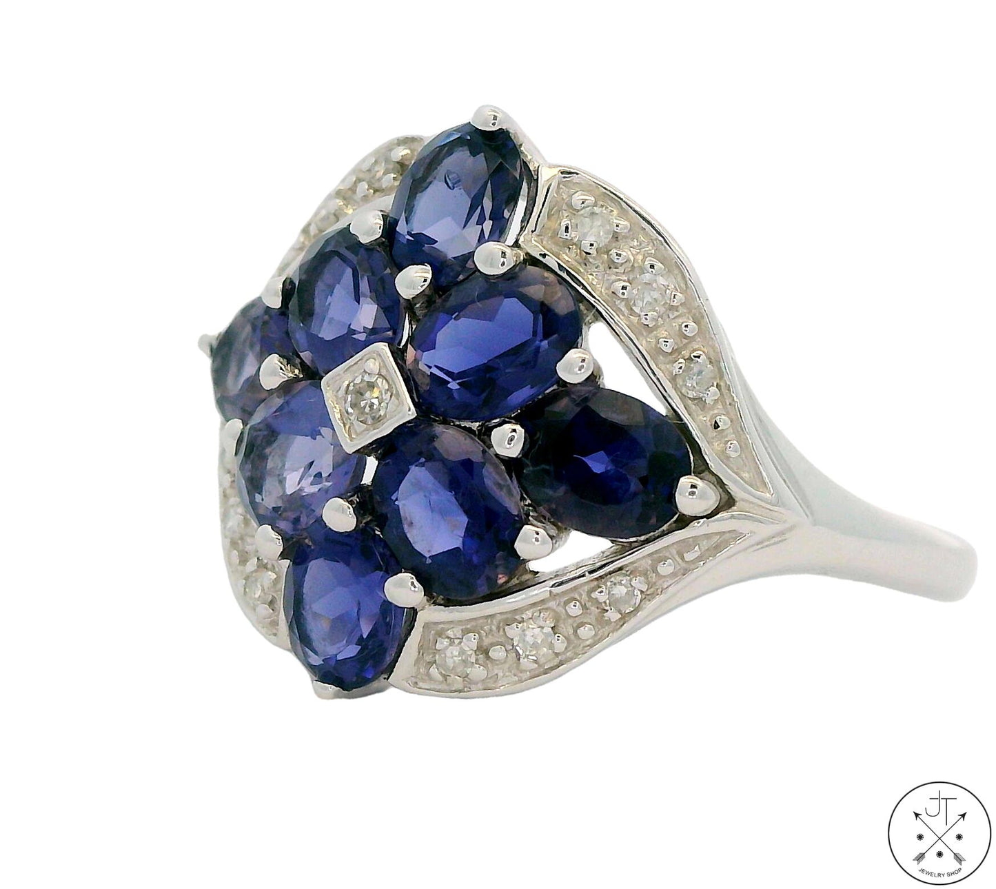 New 10k White Gold Ring with Tanzanite and Diamond Size 7.75