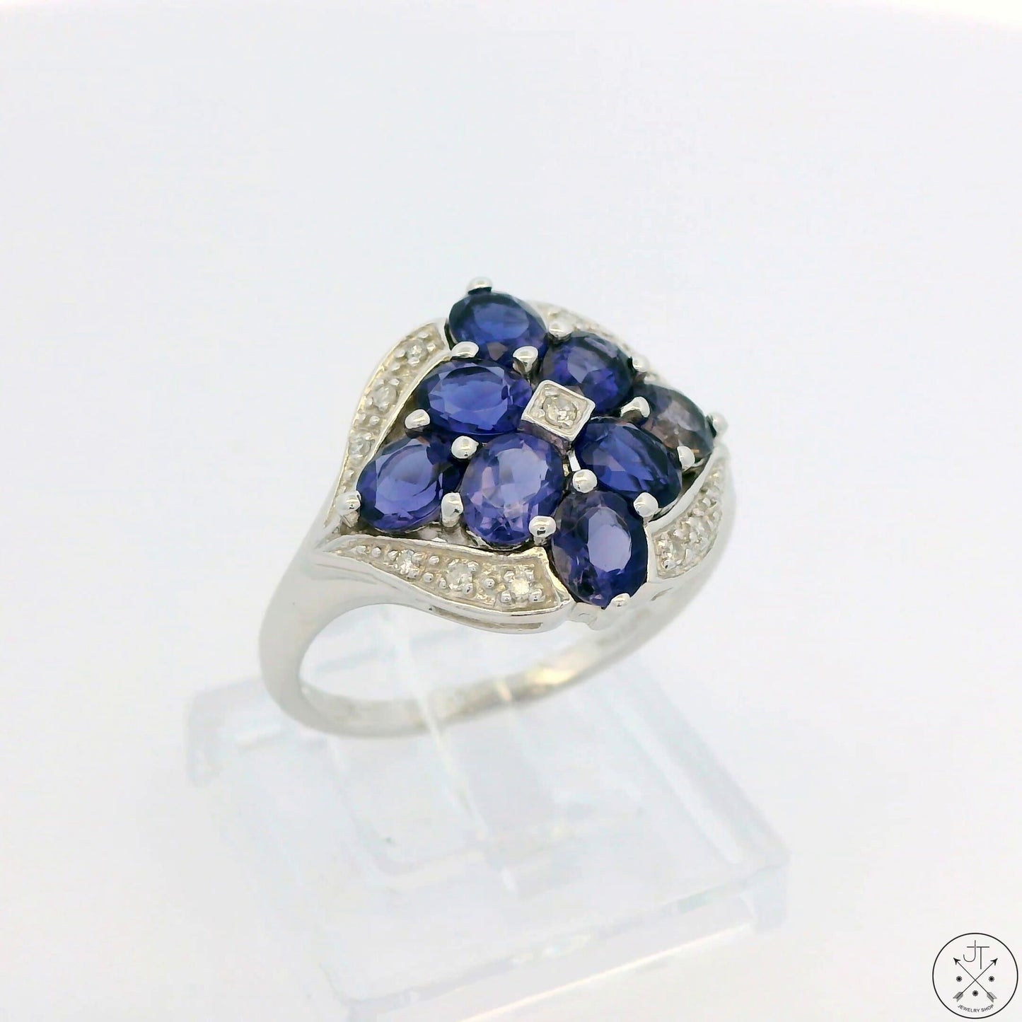 New 10k White Gold Ring with Tanzanite and Diamond Size 7.75