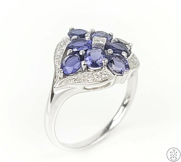 10k White Gold Ring with Tanzanite and Diamond Size 7.75