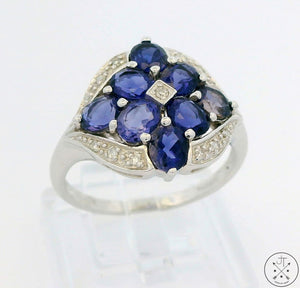 10k White Gold Ring with Tanzanite and Diamond Size 7.75