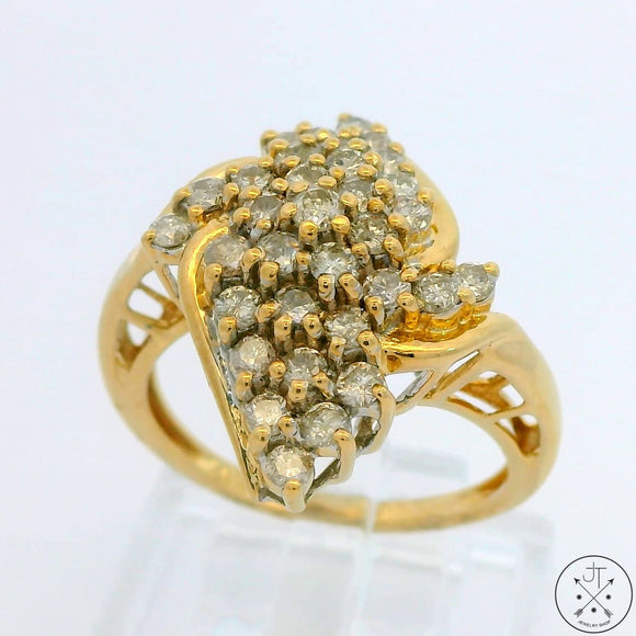 Vintage 14k Yellow Gold Cluster Ring with 1/2 ctw Diamonds Size 6.5