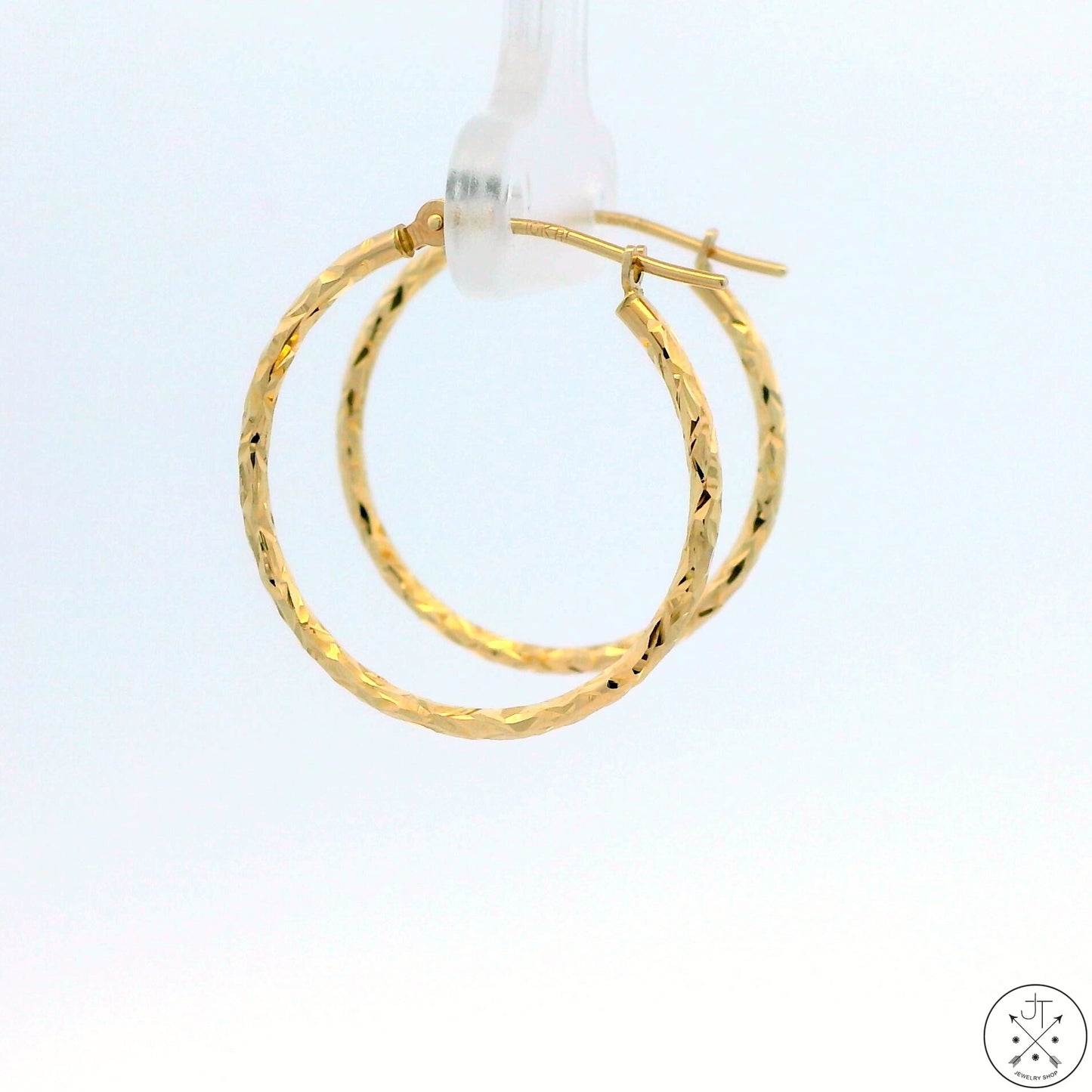 New 10k Yellow Gold 3/4 Inch Diamond Cut Hoop Earrings