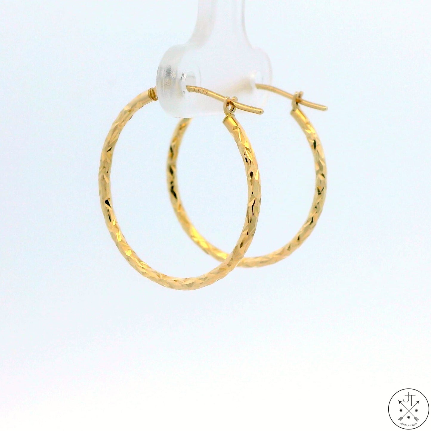 New 10k Yellow Gold 3/4 Inch Diamond Cut Hoop Earrings