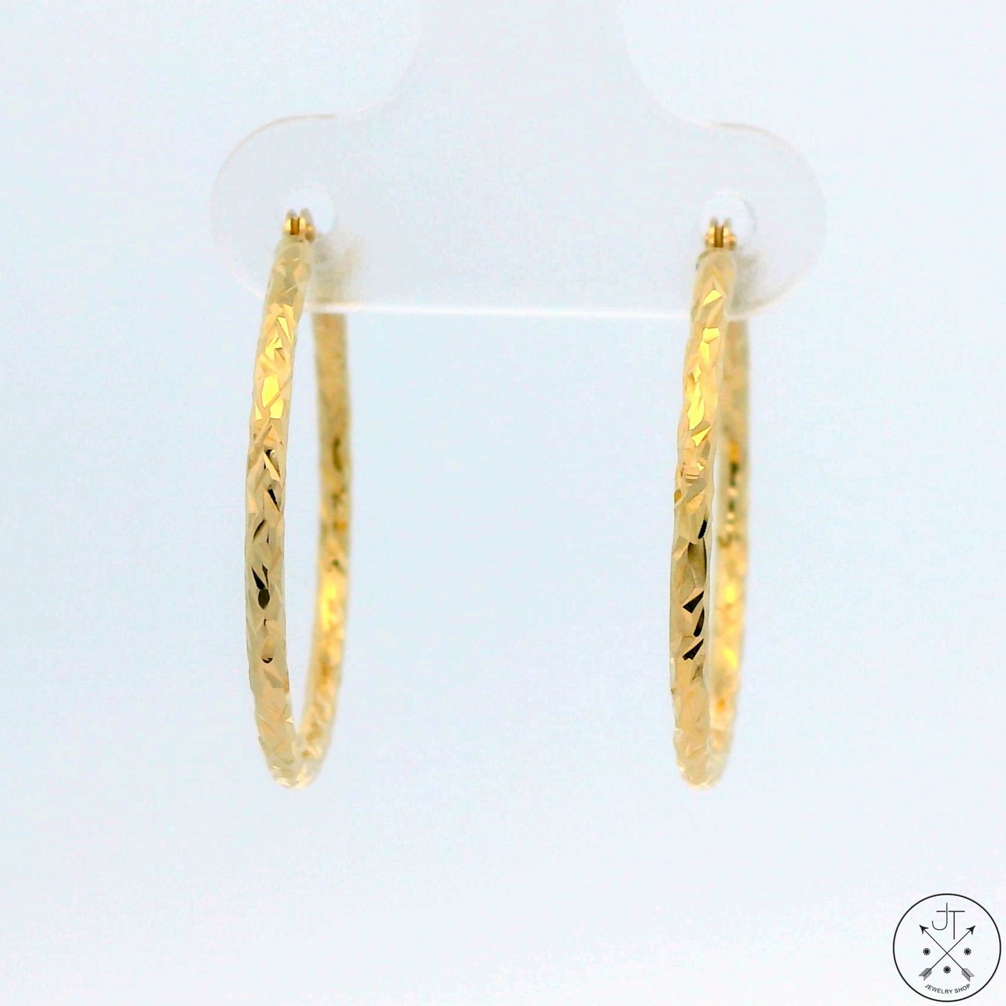 New 10k Yellow Gold 3/4 Inch Diamond Cut Hoop Earrings