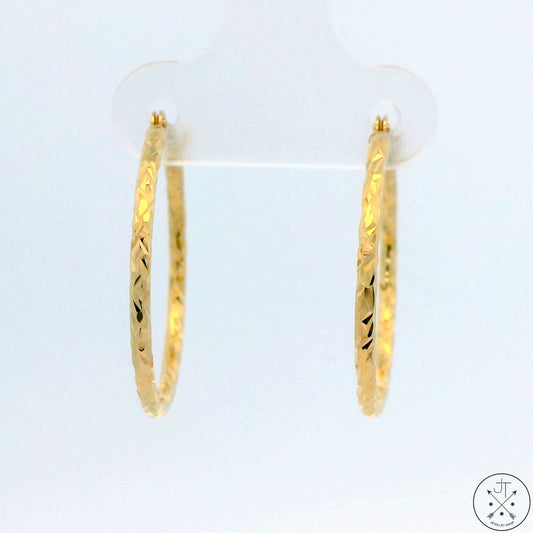 New 10k Yellow Gold 3/4 Inch Diamond Cut Hoop Earrings