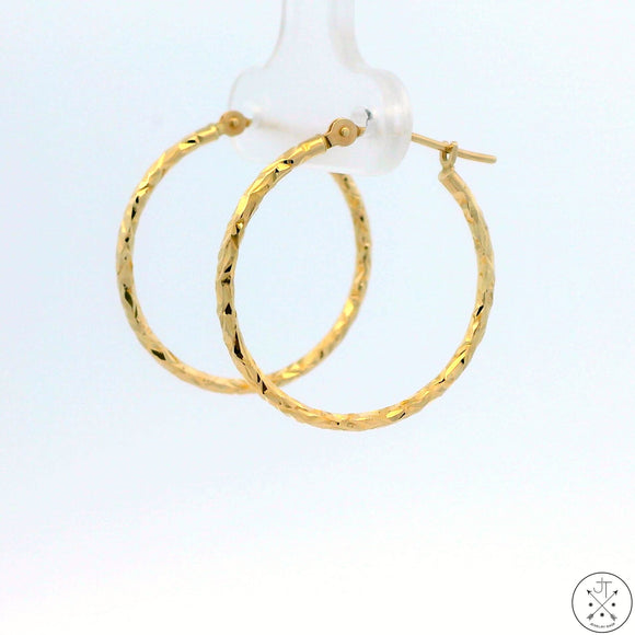 New 10k Yellow Gold 3/4 Inch Diamond Cut Hoop Earrings