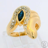 Vintage 14k Yellow Gold Ring with Sapphire and Diamonds Size 5.5 Mid-Century