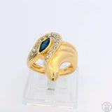 Vintage 14k Yellow Gold Ring with Sapphire and Diamonds Size 5.5 Mid-Century