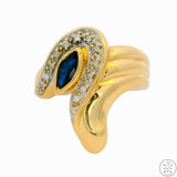 Vintage 14k Yellow Gold Ring with Sapphire and Diamonds Size 5.5 Mid-Century