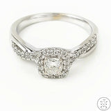 14k White Gold Halo Ring with .60 ctw Diamonds Size 6.25