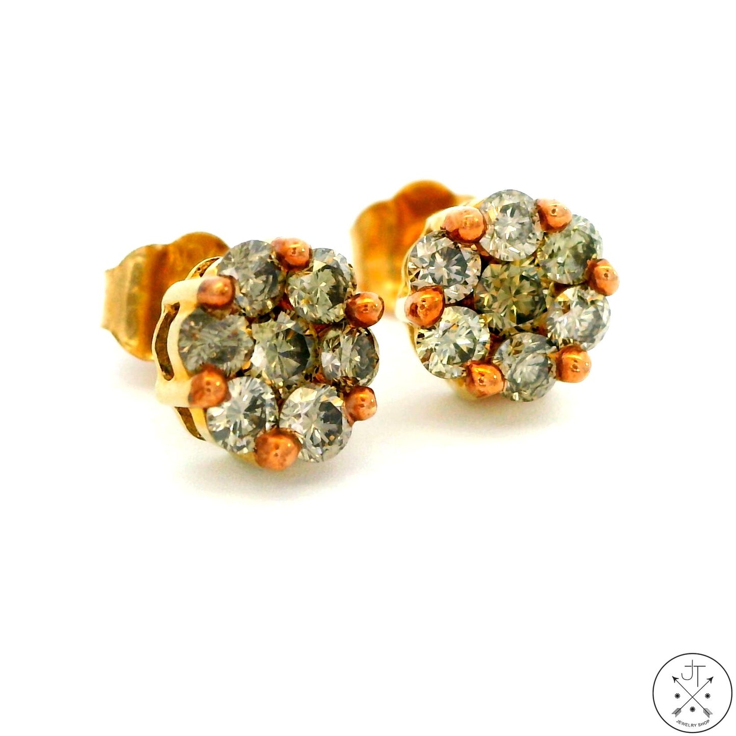 New 10k Yellow Gold Stud Earrings with 1/3 ctw Diamonds