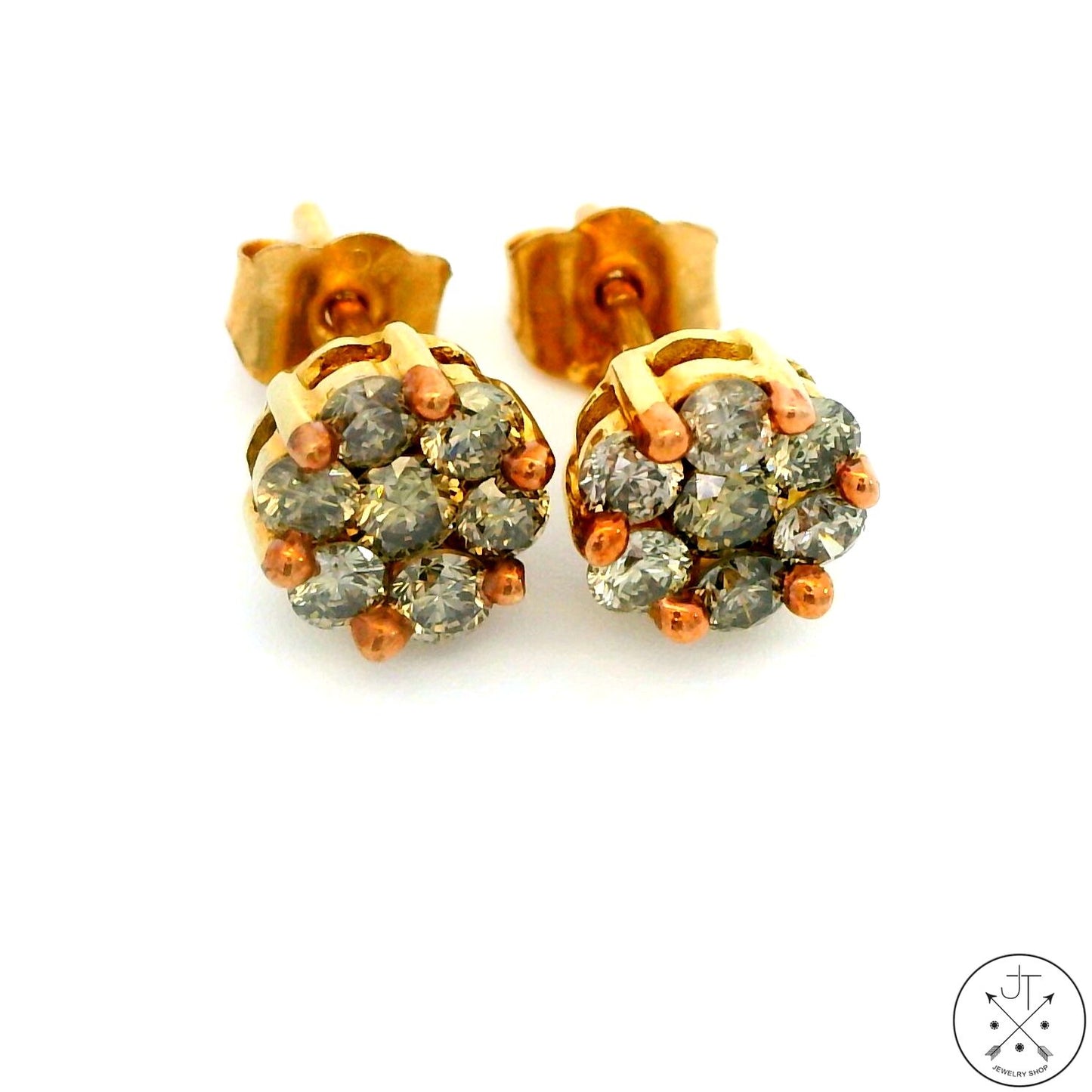 New 10k Yellow Gold Stud Earrings with 1/3 ctw Diamonds