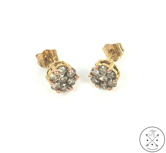 Vintage New Old Stock 10k Yellow Gold Stud Earrings with 1/3 ctw Diamonds