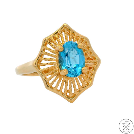 Vintage 14k Yellow Gold Statement Ring with Natural Topaz Size 6.25