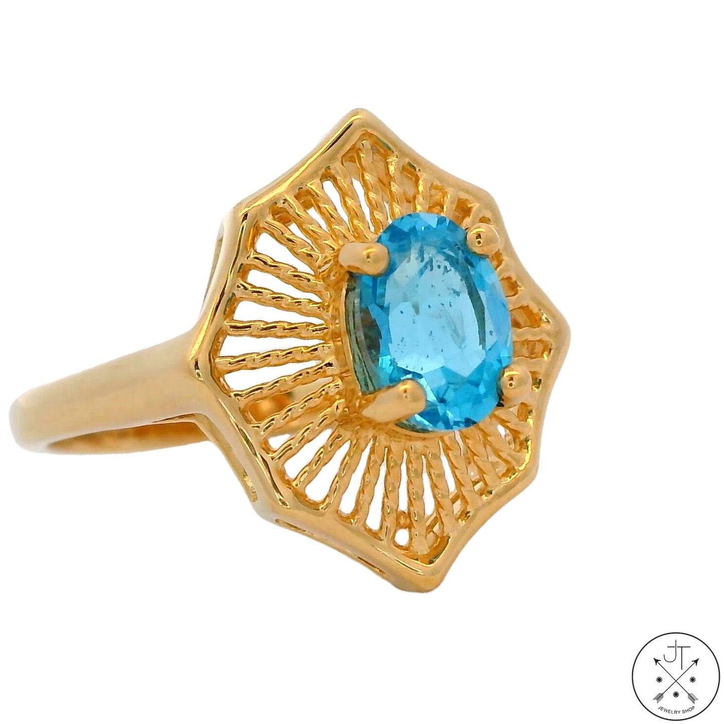 Vintage 14k Yellow Gold Statement Ring with Natural Topaz Size 6.25