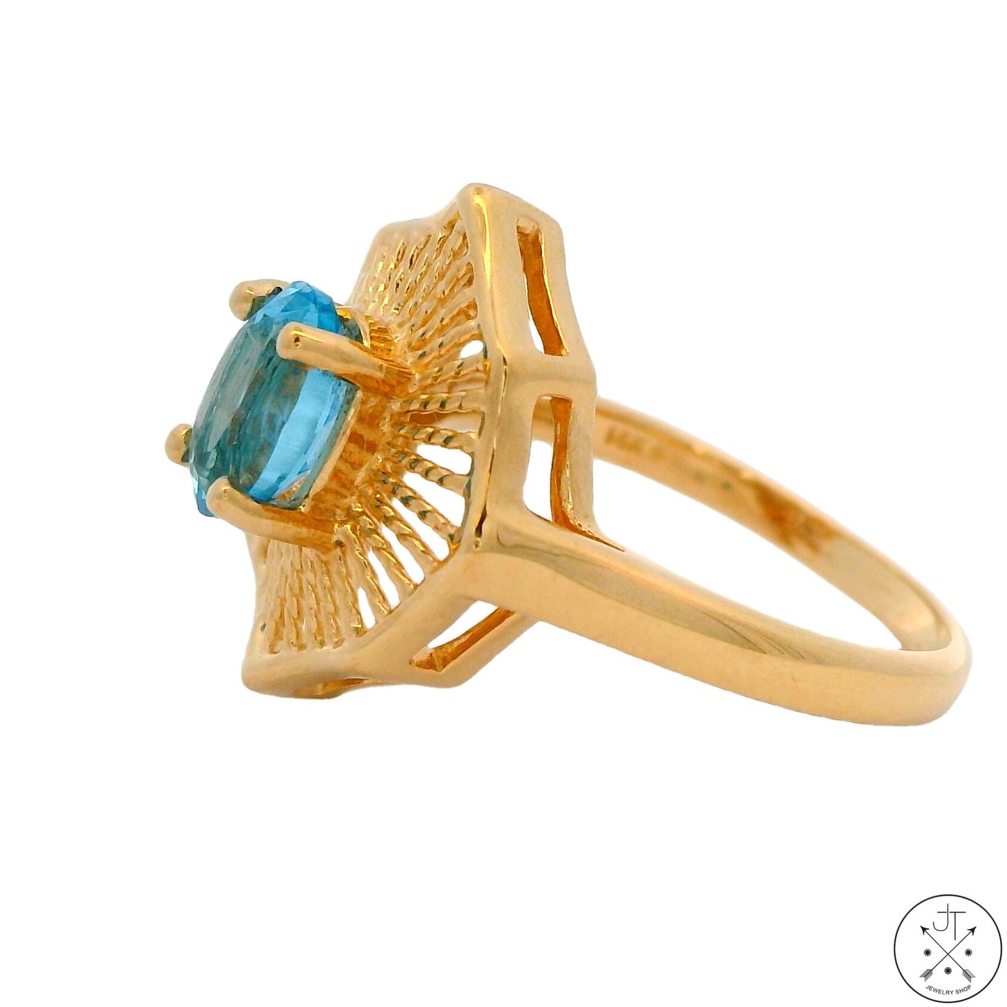 Vintage 14k Yellow Gold Statement Ring with Natural Topaz Size 6.25