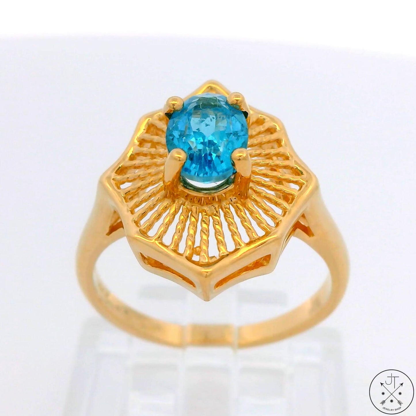 Vintage 14k Yellow Gold Statement Ring with Natural Topaz Size 6.25