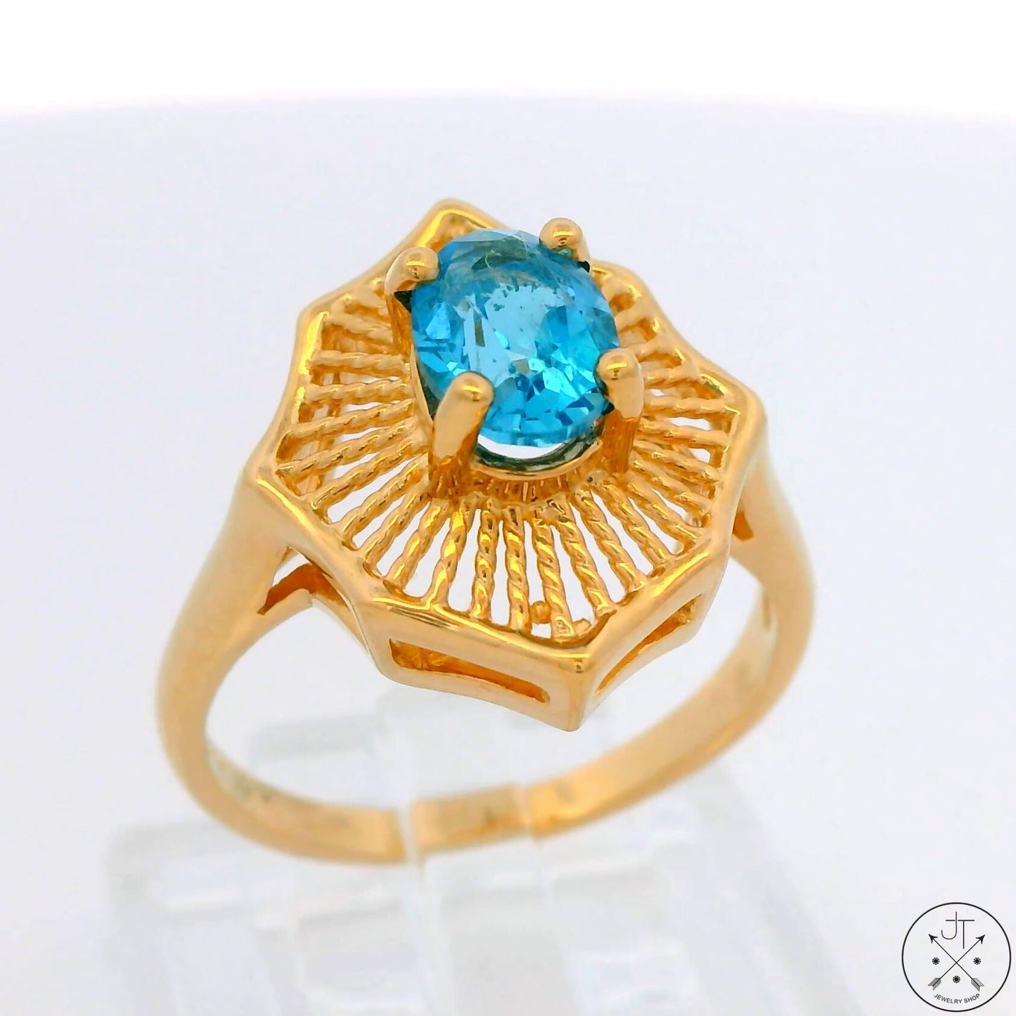 Vintage 14k Yellow Gold Statement Ring with Natural Topaz Size 6.25