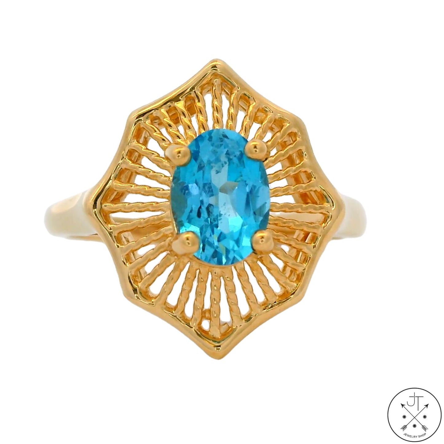 Vintage 14k Yellow Gold Statement Ring with Natural Topaz Size 6.25