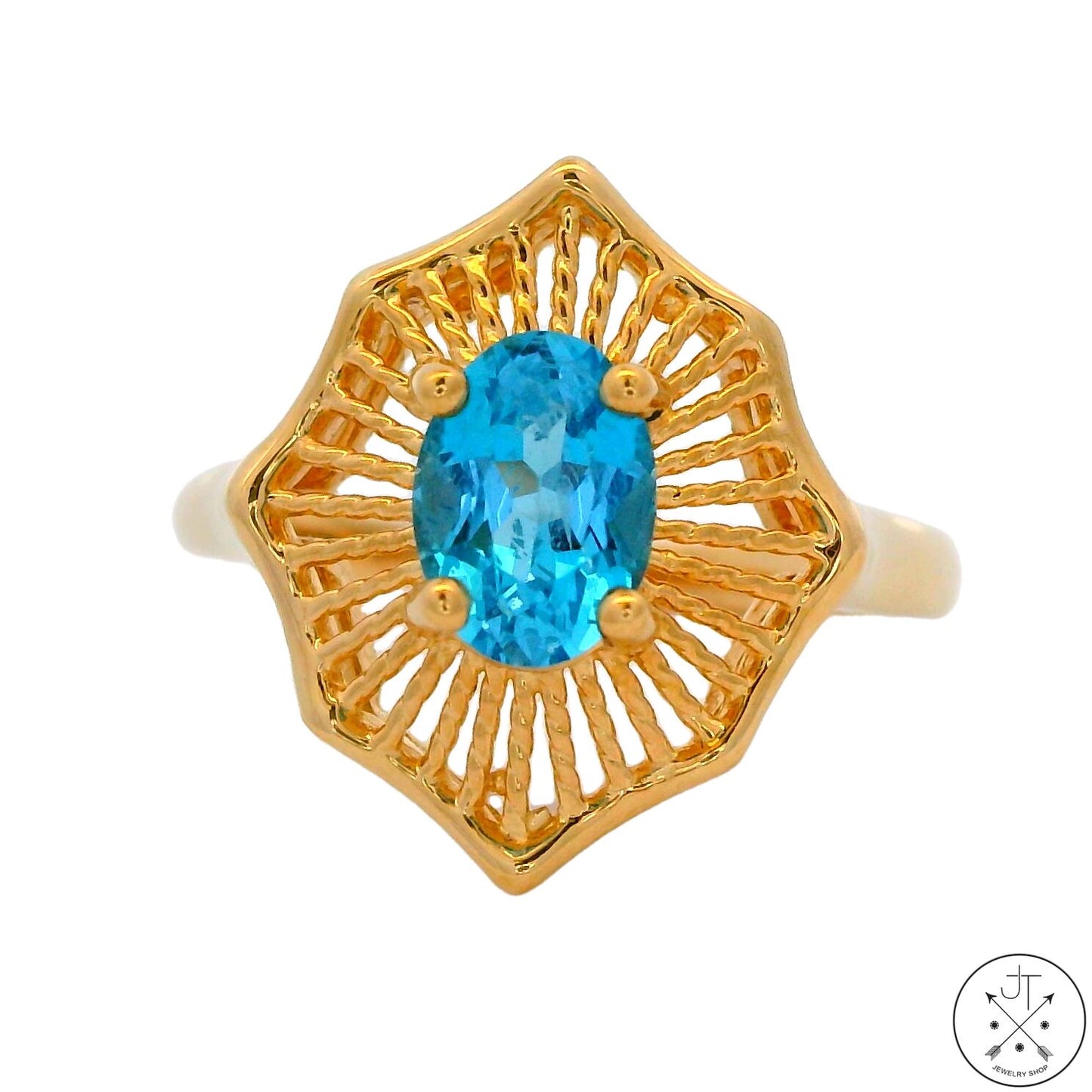 Vintage 14k Yellow Gold Statement Ring with Natural Topaz Size 6.25