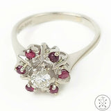Vintage 14k White Gold Ring with Ruby and Diamond Size 7.25