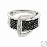 Kays 14k White Gold Black & White Diamonds Buckle Ring Size 6.75