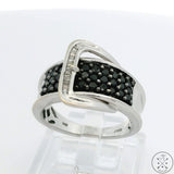 Kays 14k White Gold Black & White Diamonds Buckle Ring Size 6.75