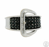 Kays 14k White Gold Black & White Diamonds Buckle Ring Size 6.75