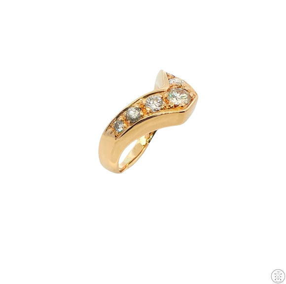 Vintage 14k Yellow Gold Chevron Ring with .65 ctw Diamonds Size 5.75 Band