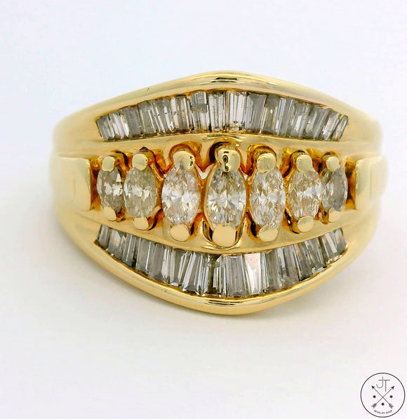 14k Yellow Gold Band with 1 ctw Diamonds Size 7 Marquise