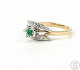 Vintage 14k Yellow and White Gold Ring with Emerald and Diamonds Size 7.25