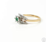 Vintage 14k Yellow and White Gold Ring with Emerald and Diamonds Size 7.25