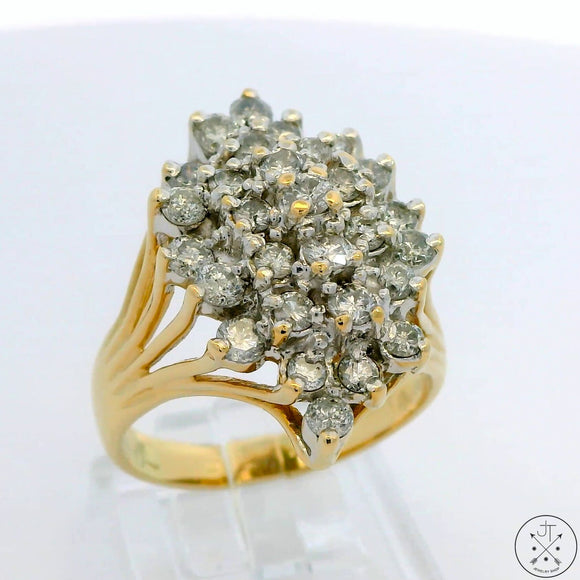 Vintage 14k Yellow Gold Cluster Ring with 2 ctw Diamonds Size 10.5