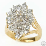 Vintage 14k Yellow Gold Cluster Ring with 2 ctw Diamonds Size 10.5