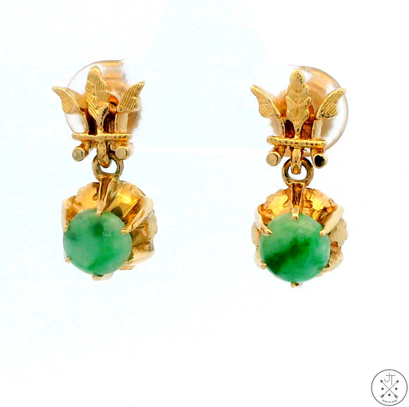 Vintage 14k Yellow Gold Earrings with Jade