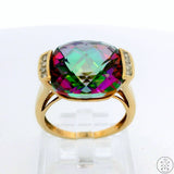 10k Yellow Gold Ring with Mystic Topaz and Diamond Size 7.5