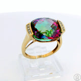 10k Yellow Gold Ring with Mystic Topaz and Diamond Size 7.5