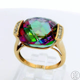 10k Yellow Gold Ring with Mystic Topaz and Diamond Size 7.5