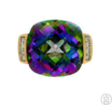 10k Yellow Gold Ring with Mystic Topaz and Diamond Size 7.5