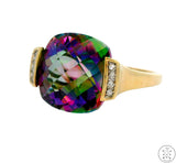 10k Yellow Gold Ring with Mystic Topaz and Diamond Size 7.5