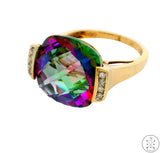 10k Yellow Gold Ring with Mystic Topaz and Diamond Size 7.5