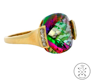 10k Yellow Gold Ring with Mystic Topaz and Diamond Size 7.5